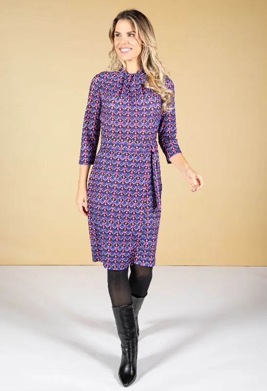 Classic And Versatile Geo Print High Neck Dress