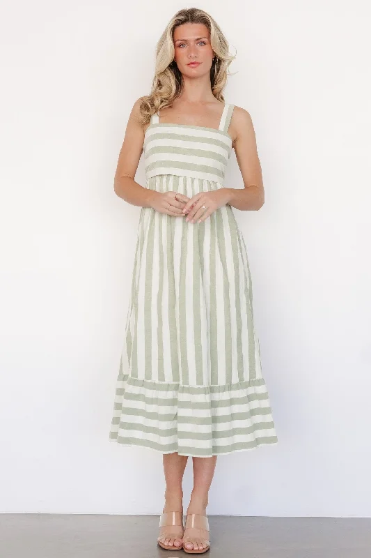 Luxury And Elegant Soren Tie Back Dress | Sage Stripe