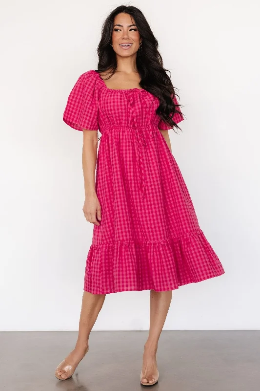 Feminine Charm Erica Dress | Pink Gingham Print