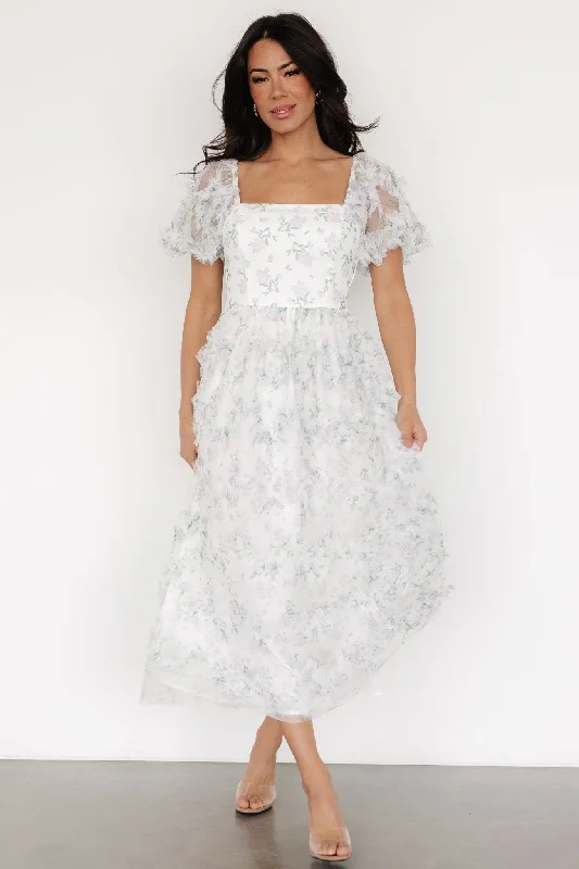 Advanced Customization Kiera Ruffle Dress | Off White + Lavender