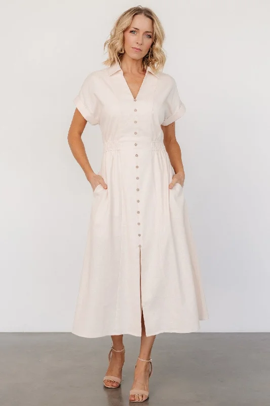 Simple And Comfortable Larah Button Dress | Natural