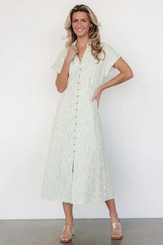 Urban Sense Larah Button Dress | Sage Stripe