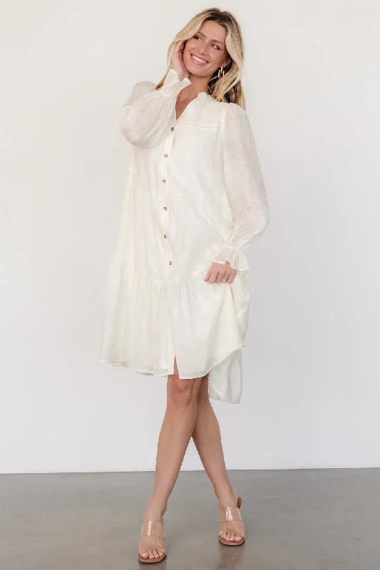 Lively And Youthful Brenna Button Midi Dress | Cream