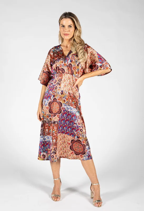 Celebrity Style Paisley Pop Midi Dress