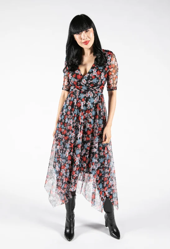 Sweet Style Floral Print Mesh Dress