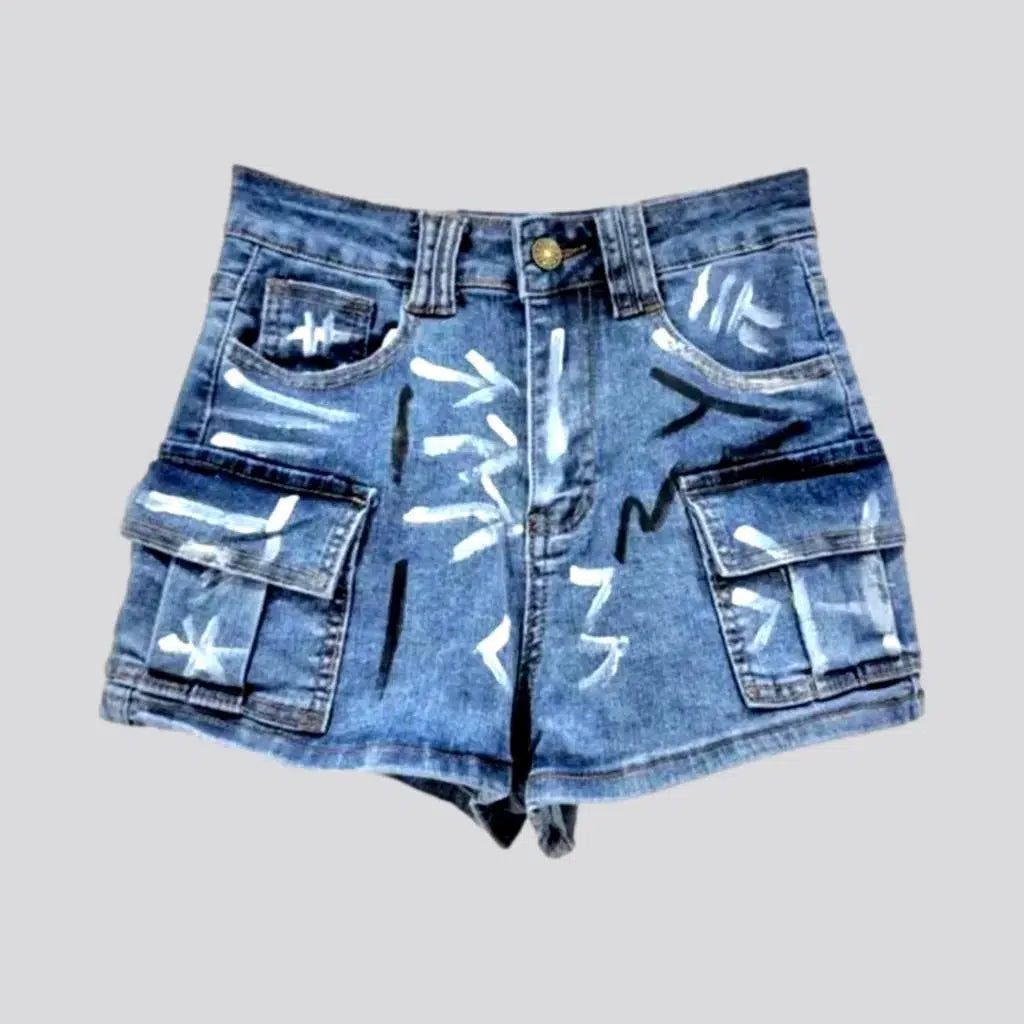 Comfortable And Cold-proof Wide-leg graffiti-print denim shorts