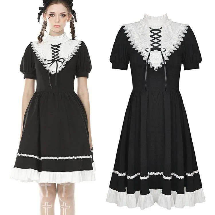 Fashion Selection Women's Vintage Gothic Stand Collar Lacing Ruffles Princess Dresses