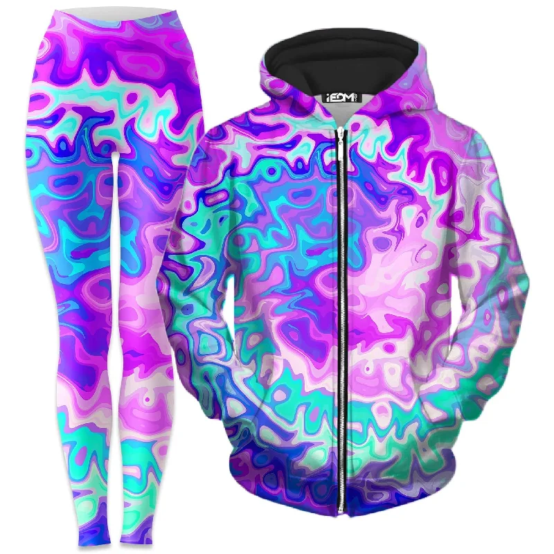 Elegant And Casual Catch The Wave Zip-Up Hoodie and Leggings Combo