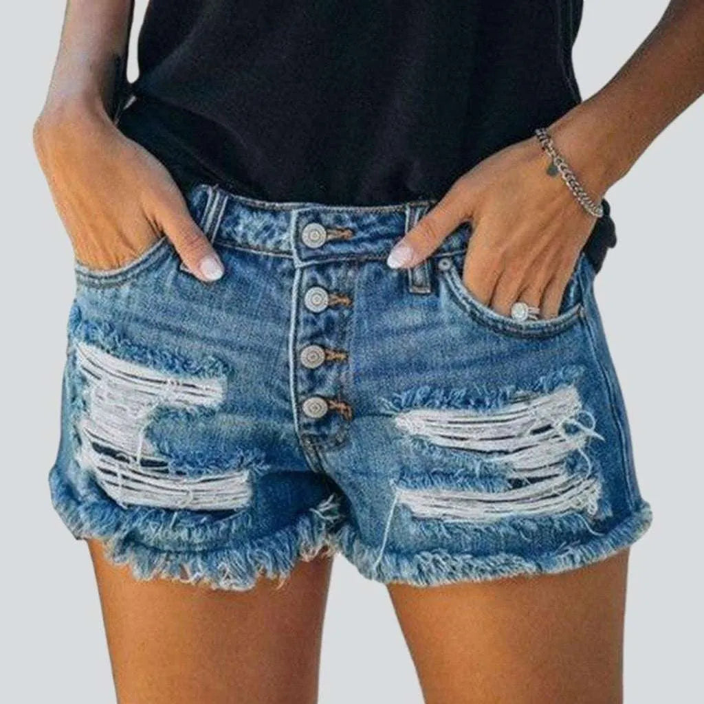 Modern City Ripped jeans shorts with buttons