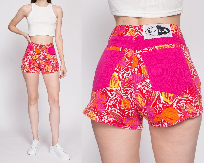 Bright Colors 90s Hot Pink Floral Shorts - XS to Small