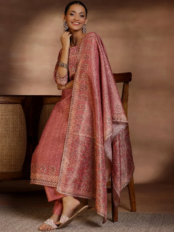 Comfortable Series Pink Printed Silk Straight Suit With Dupatta