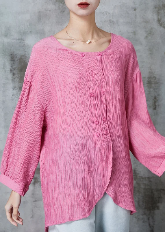 Fresh And Simple Vintage Pink Oversized Double Breast Cotton Top Summer