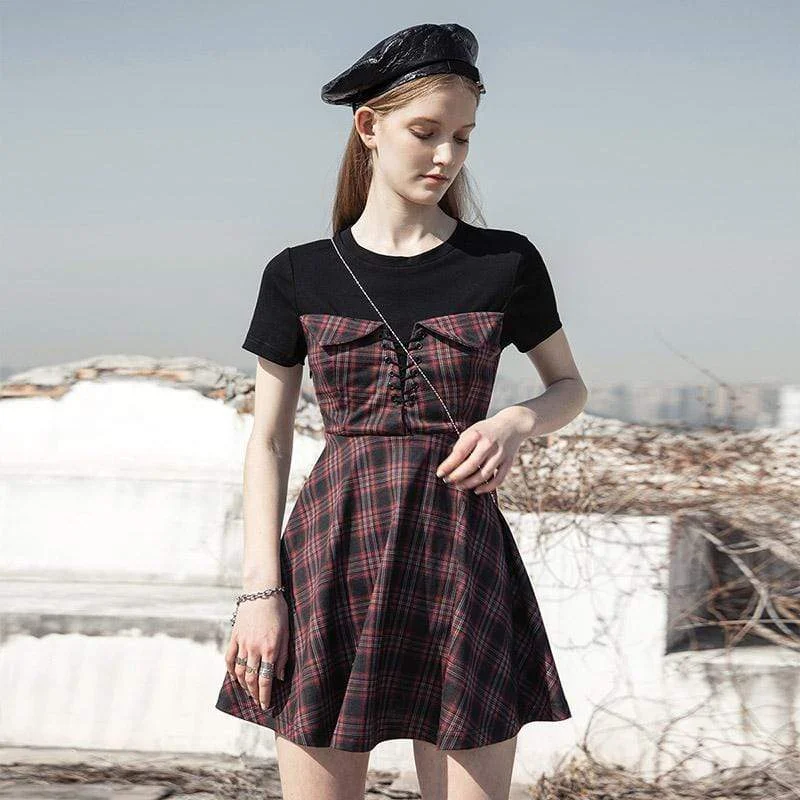 Personalized Design Women's Lacing High-waisted Plaid Dresses