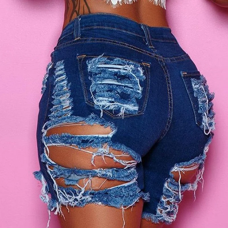 Creative Prints Ripped High Waist Denim Shorts