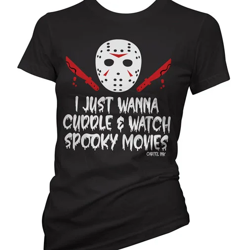 Classic Retro I Just Wanna Cuddle and Watch Spooky Movies Women's T-Shirt