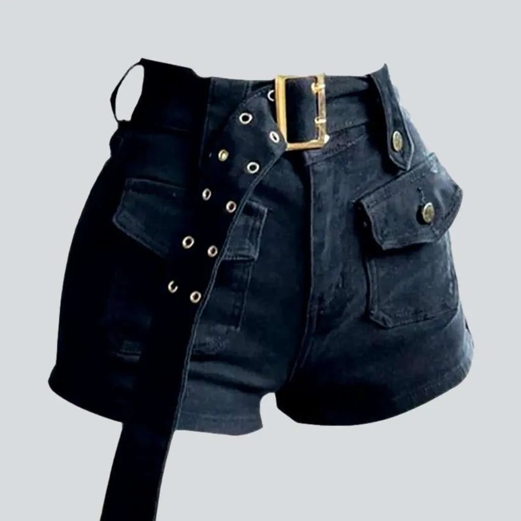 Loose Fit Navy denim shorts with belt