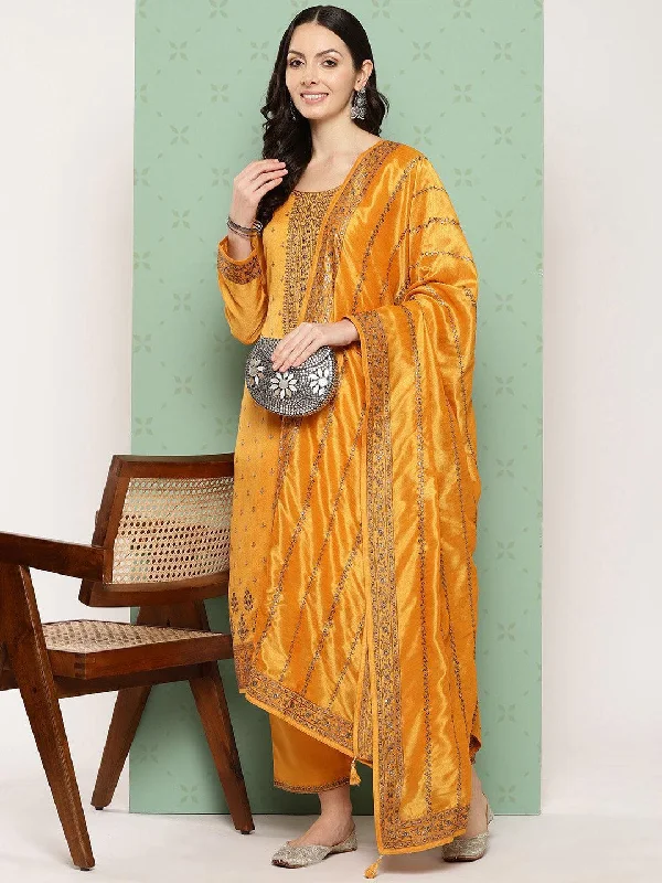 Spiritual Vitality Amber Embroidered Silk Blend Straight Suit With Dupatta