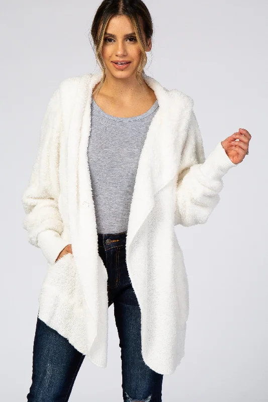 Street Fashion Ivory Fuzzy Hooded Long Sleeve Jacket