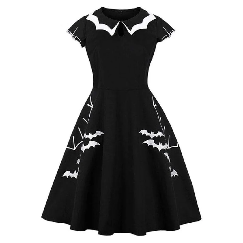 Elegant Style Women's Gothic Bet Embroidery Turn-down Collar Circle Dresses