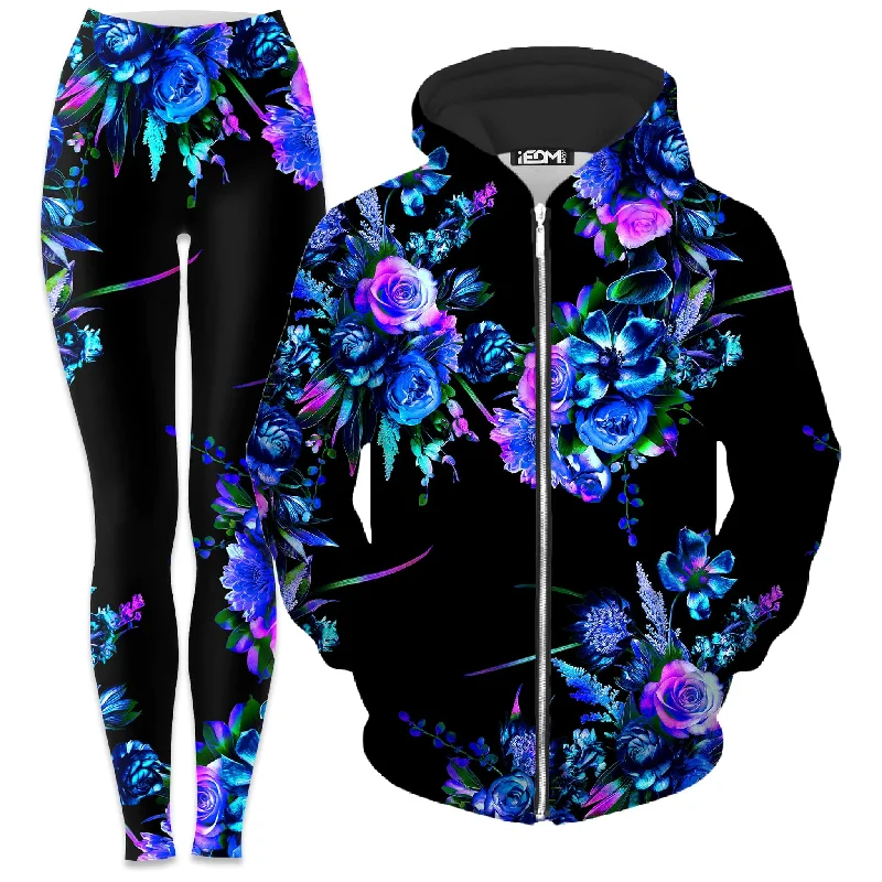 Eye-catching Personality Midnight Garden Zip-Up Hoodie and Leggings Combo