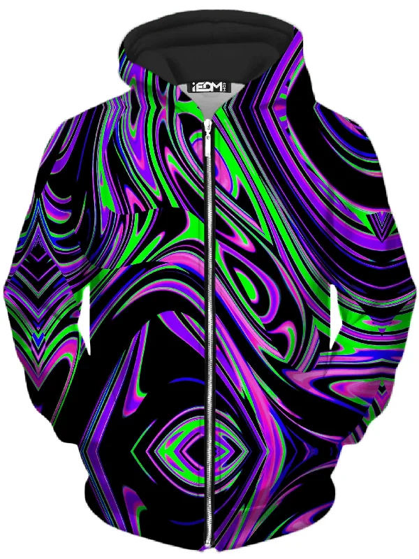 High-quality Fabrics Violet and Lime Blackout Drip Unisex Zip-Up Hoodie