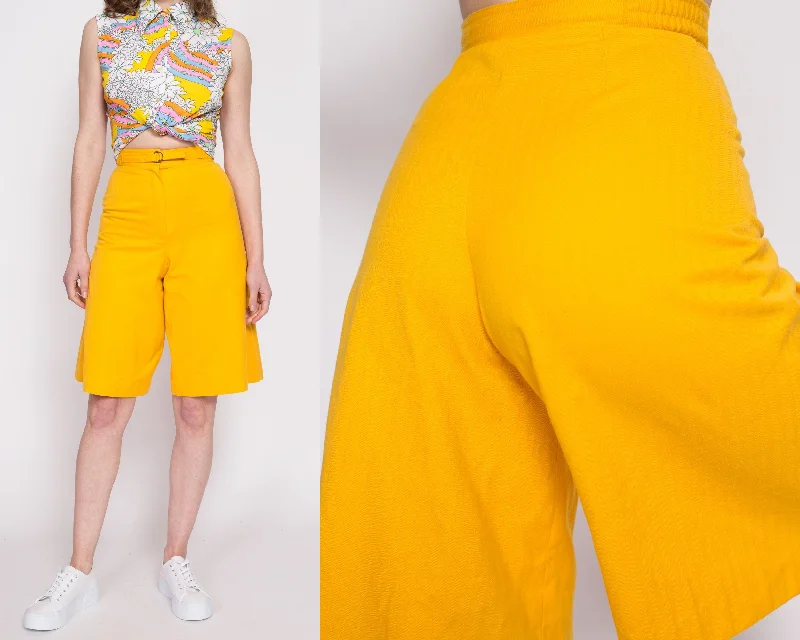 Thin Design 70s Yellow High Waisted Culotte Shorts - Extra Small, 23.5"-25"