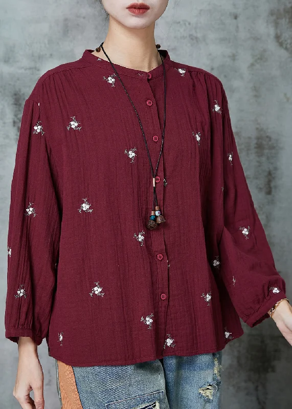 Unique Design Simple Mulberry Embroidered Cotton Shirt Spring