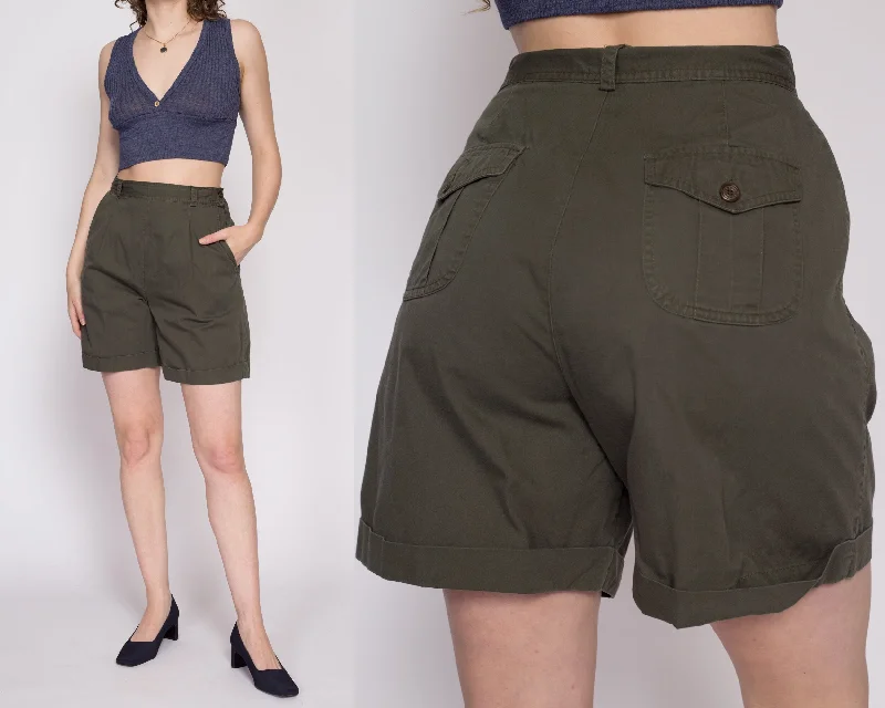 Sports Design 90s Olive High Waisted Pleated Shorts - Medium, 27.5"