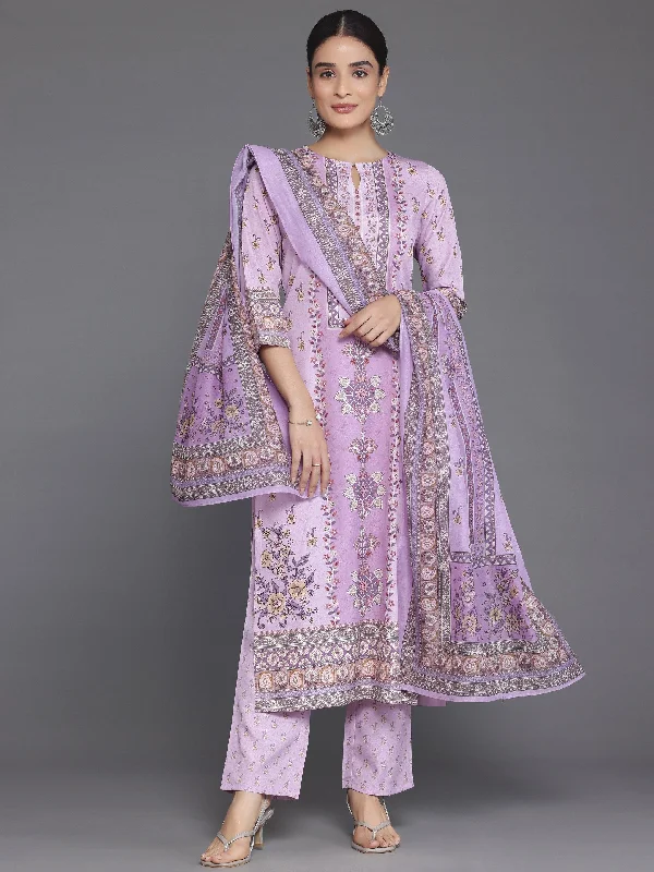 Comfortable And Casual Pink Printed Poly Crepe Straight Suit With Dupatta