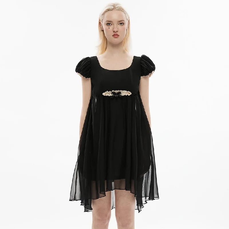 Celebrity Must-have Women's Punk Irregular Puff Sleeved Mesh Splice Dress