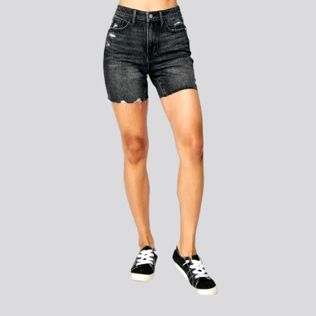 Warm And Comfortable Distressed whiskered denim shorts for ladies