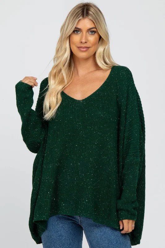 Cute Style Forest Green Speckled Oversized Sweater