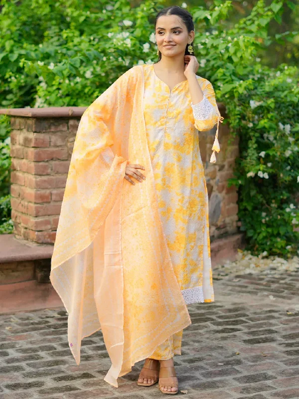 Street Cool Yellow Embroidered Cotton Blend Straight Suit With Dupatta