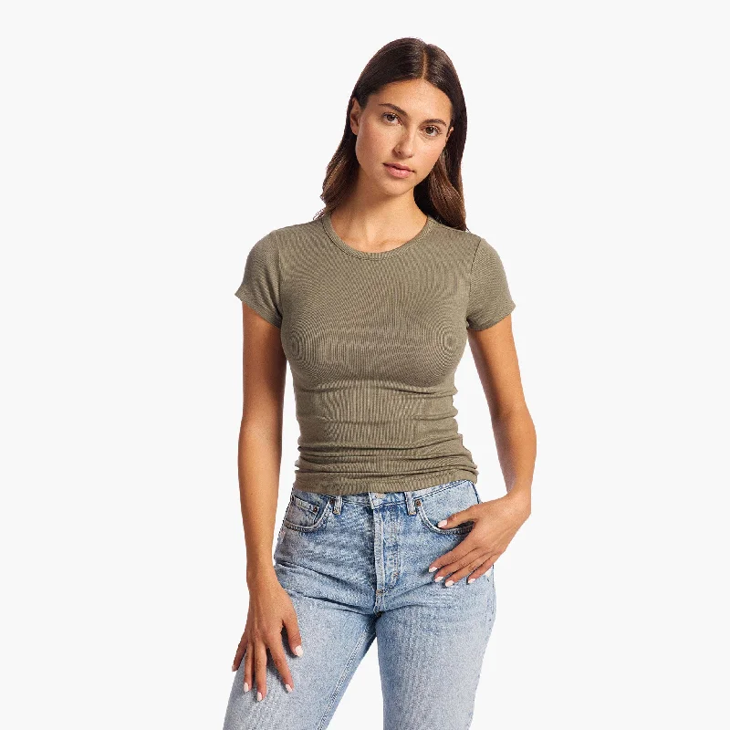 Simple Matching Slinky Rib Tee | Olive