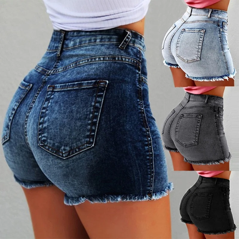 Celebrity Style High Waisted Skinny Denim Shorts