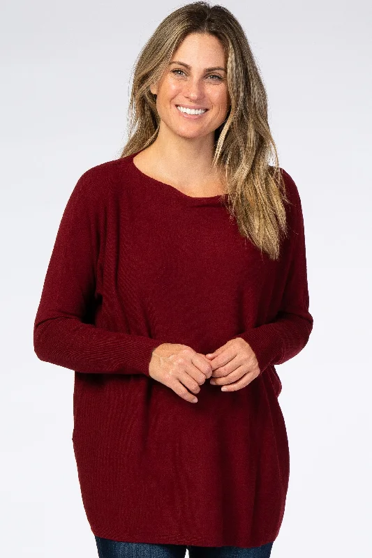 Dynamic Fashion Burgundy Soft Knit Boatneck Dolman Sweater