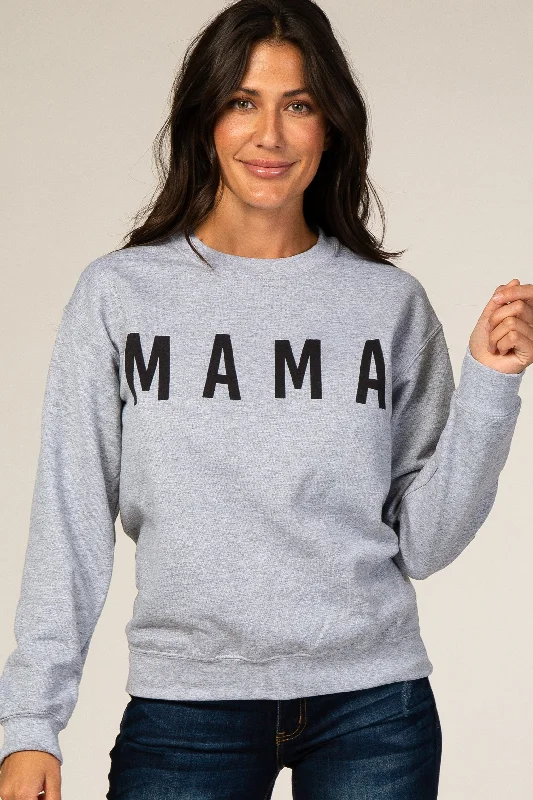 Stunning Fashion Grey Screen Print Mama Pullover Sweatshirt