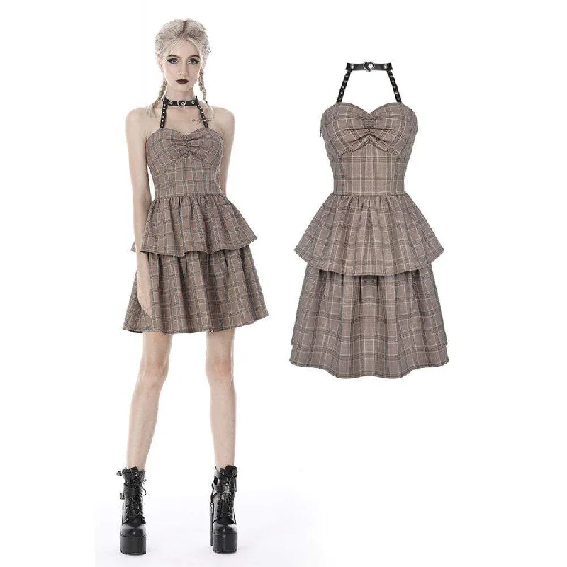 Elegant Wear Women's Punk Checked Layered Halter Prom Dresses