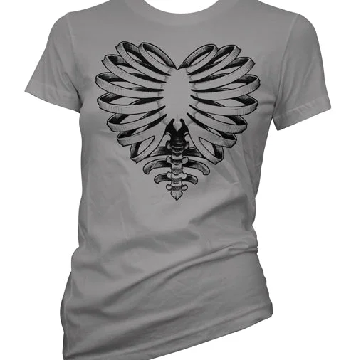 Simple And Comfortable Skeleton Heart Women's T-Shirt-GREY