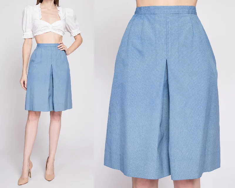 Luxury And Elegant 70s Blue High Waisted Culotte Skort - Small, 26.5"