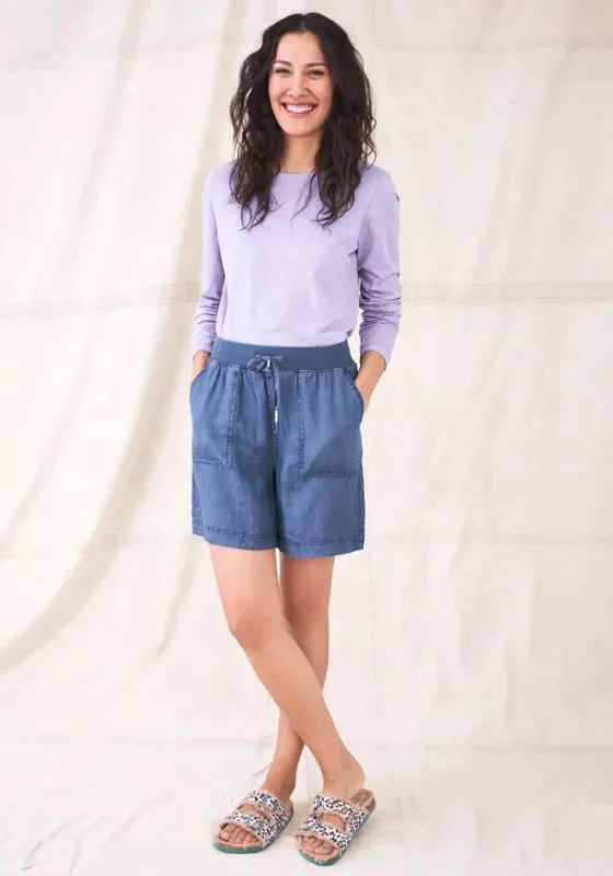 Playful Style White Stuff Effie Elasticated Linen Shorts, Blue Denim