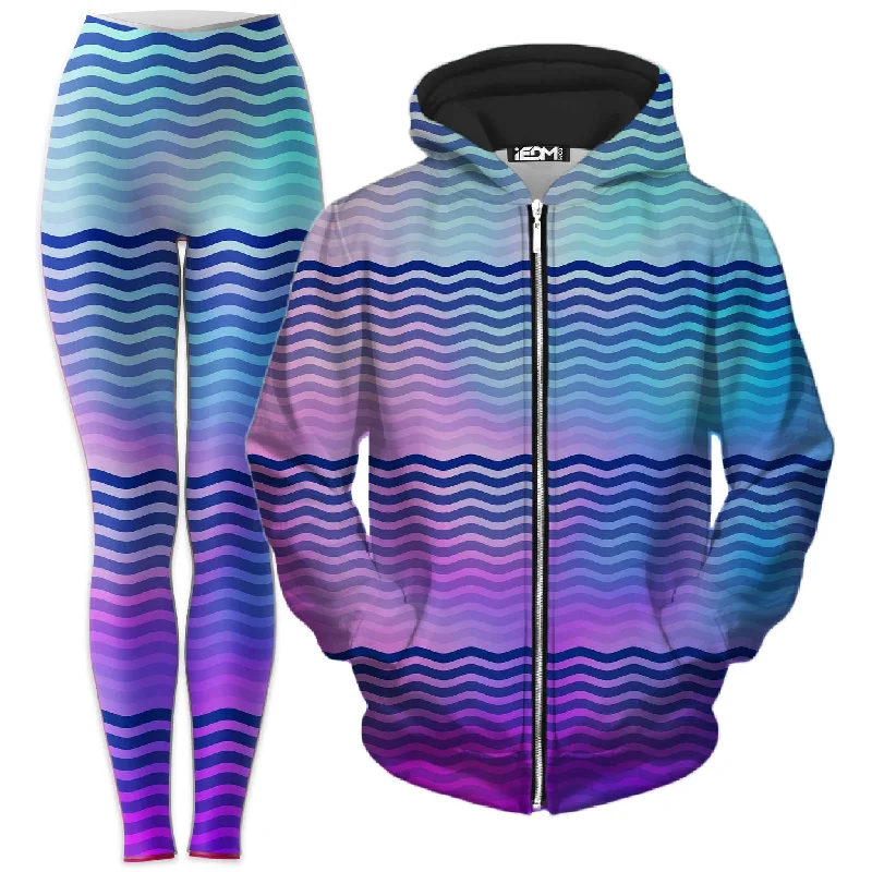 Urban Sense Beach Waves Zip-Up Hoodie and Leggings Combo