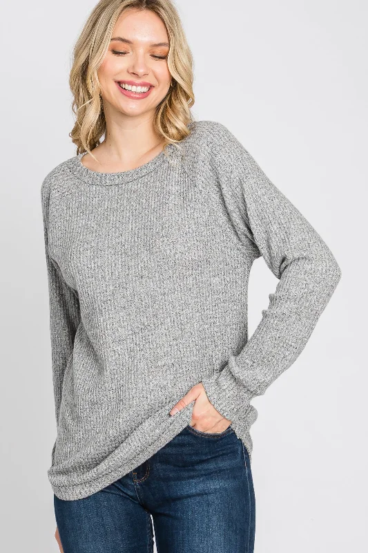 Street Cool Heather Grey Brushed Waffle Knit Top