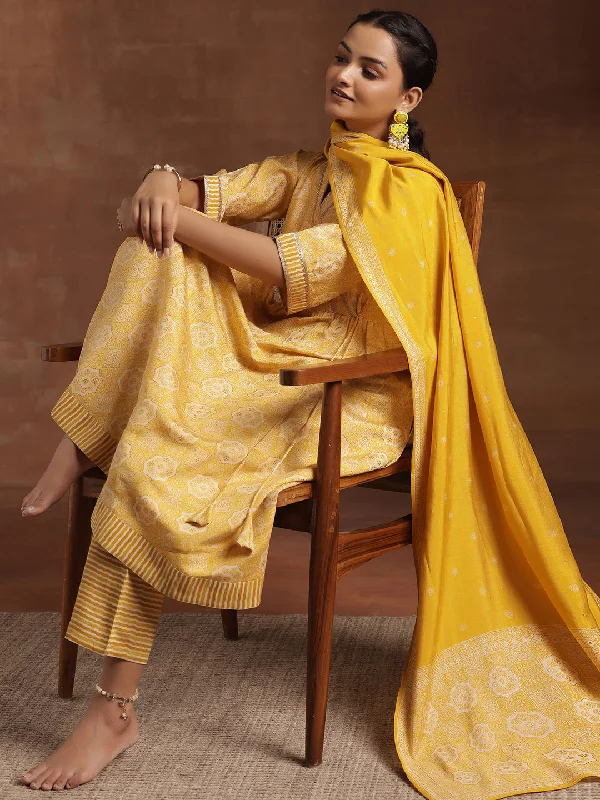 Sweet Girl Yellow Printed Silk Blend Anarkali Suit With Dupatta