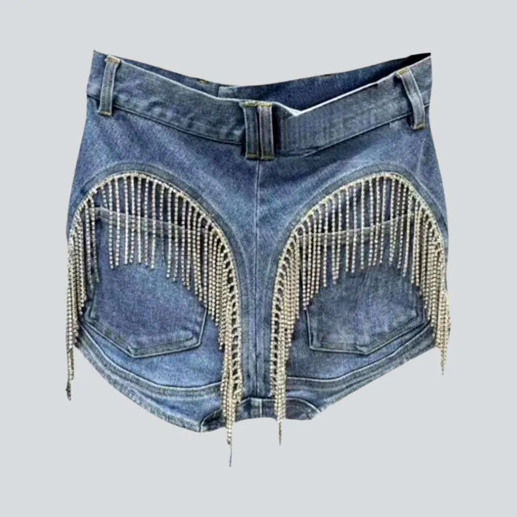 New Products Fringe back pockets denim shorts