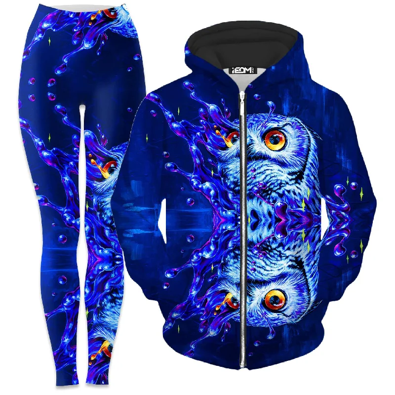 Double-sided Wear Lucid Owl Zip-Up Hoodie and Leggings Combo