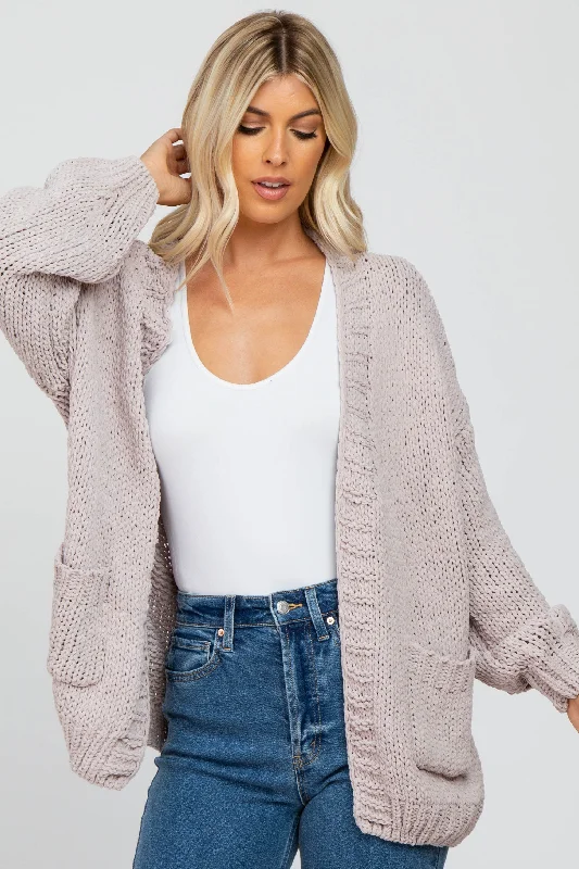 Playful Style Beige Oversized Bubble Sleeve Cardigan