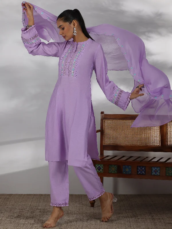 Modern Tailoring Lavender Yoke Design Silk Blend Straight Suit With Dupatta