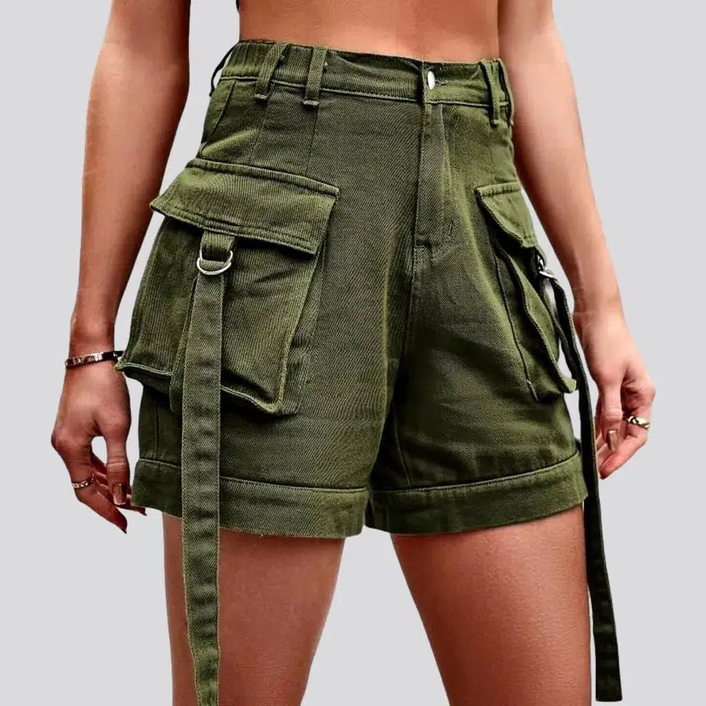 Classic Style Cargo pocket-straps jeans shorts