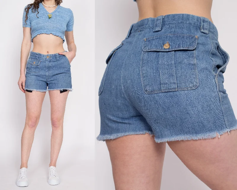 Simple Solid Color 70s Denim Cargo Cut Offs - 31" Waist